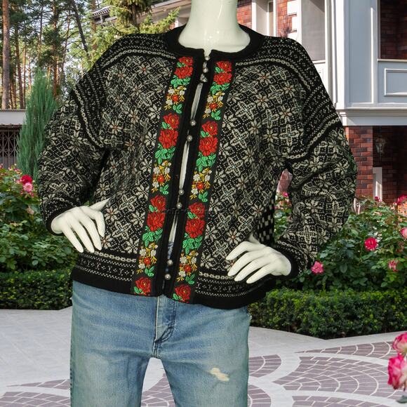 Vintage Squaw Valley Fair Isle Nordic Norwegian Icelandic Wool Cardigan Sweater - Picture 1 of 10